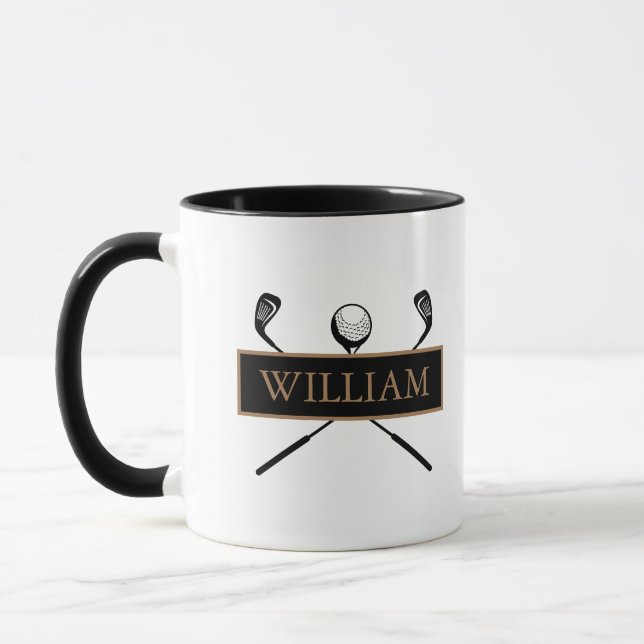 Caneca Personalized Name Gold and Black Golf Clubs (Esquerda)