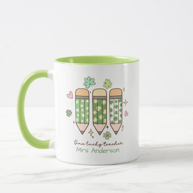 Caneca Personalized One Lucky Teacher Retro Pencil (Esquerda)
