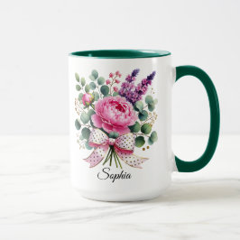 Caneca Personalized Peony Floral Name Mug Elegant Gift