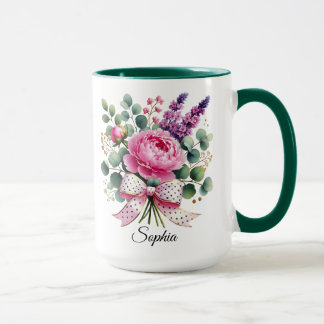 Caneca Personalized Peony Floral Name Mug Elegant Gift