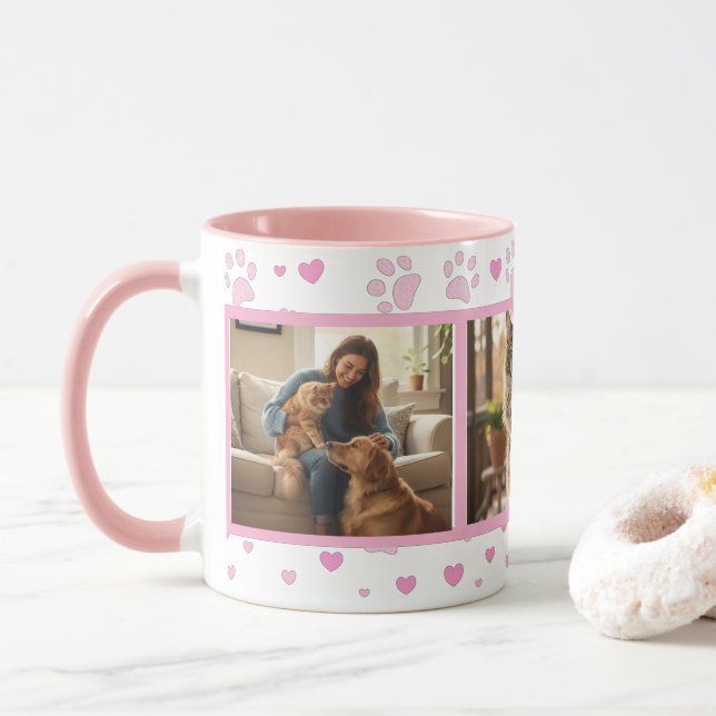 Caneca Personalized Pet Photo Mug Custom 3-Picture (Com Donut)