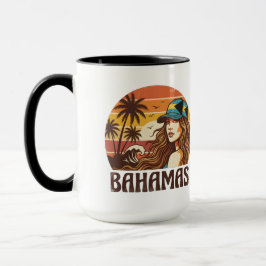 Caneca Personalized Photo Retro Bahamas Tropical Beach   