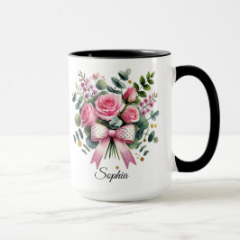 Caneca Personalized Pink Rose Name Mug Elegant Gift