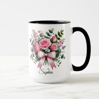 Caneca Personalized Pink Rose Name Mug Elegant Gift