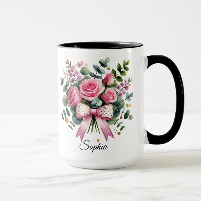 Caneca Personalized Pink Rose Name Mug Elegant Gift (Direita)