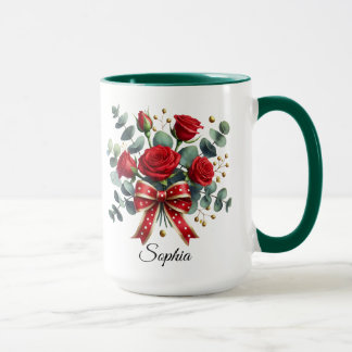 Caneca Personalized Red Rose Name Mug Elegant Gift