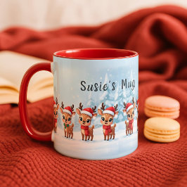 Caneca Personalized Reindeer Mug, Cute Christmas Gift, Cu