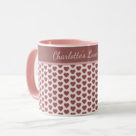 Caneca Personalized Retro Hearts Pink Burgundy