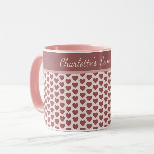 Caneca Personalized Retro Hearts Pink Burgundy (Frente Esquerda)
