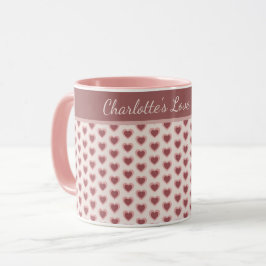 Caneca Personalized Retro Hearts Pink Burgundy