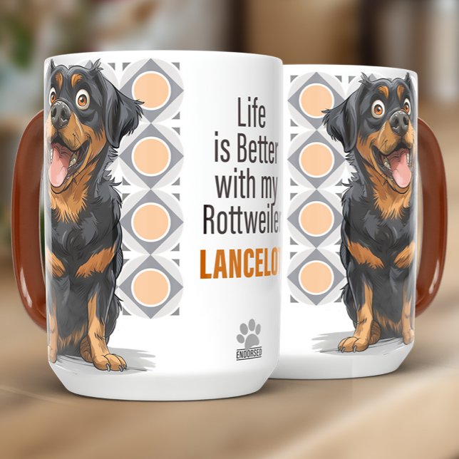 Caneca Personalized Rottweiler Custom Dog Mug 15oz (Criador carregado)
