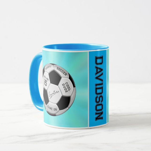Caneca Personalized Soccer Ball Birthday  | Age Name Text (Frente Esquerda)