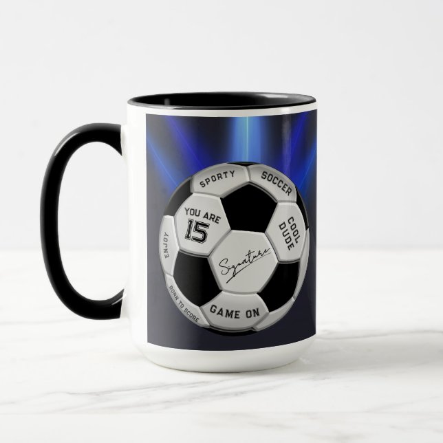 Caneca Personalized Soccer Ball Birthday  | Age Name Text (Esquerda)