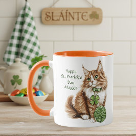 Caneca Personalized St. Patrick’s Day Long-Haired Cat Mug