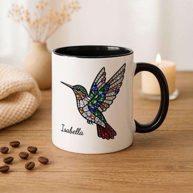 Caneca Personalized Stained Glass Hummingbird Coffee Cup  (Criador carregado)
