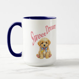 Caneca Personalized "Sweet Dream" Puppy Dog Watercolor Mu