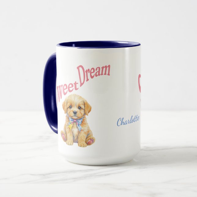 Caneca Personalized "Sweet Dream" Puppy Dog Watercolor Mu (Frente Esquerda)