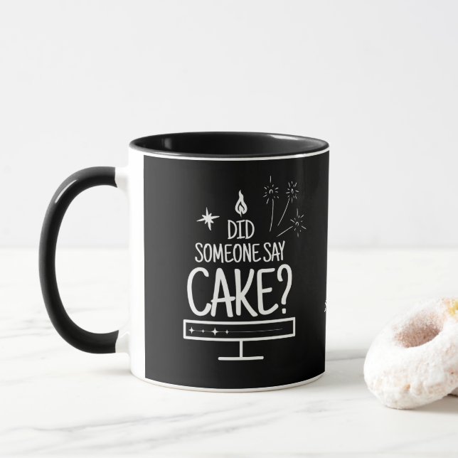 Caneca Personalized Whimsical Hand Drawn Cake Quote Black (Com Donut)