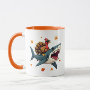 Caneca Peru Cavalgando Tubarão Dia de Ação de Graças Engr