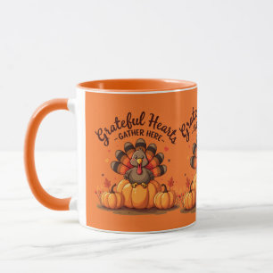 Caneca Peru de Ação de Graças de Corações Gratos Laranja