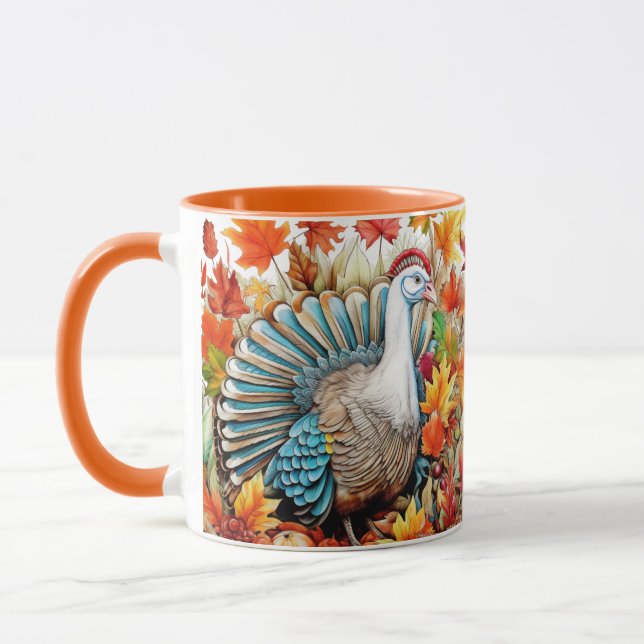 Caneca Peru de Ação de Graças Folhas de Outono Personaliz (Esquerda)