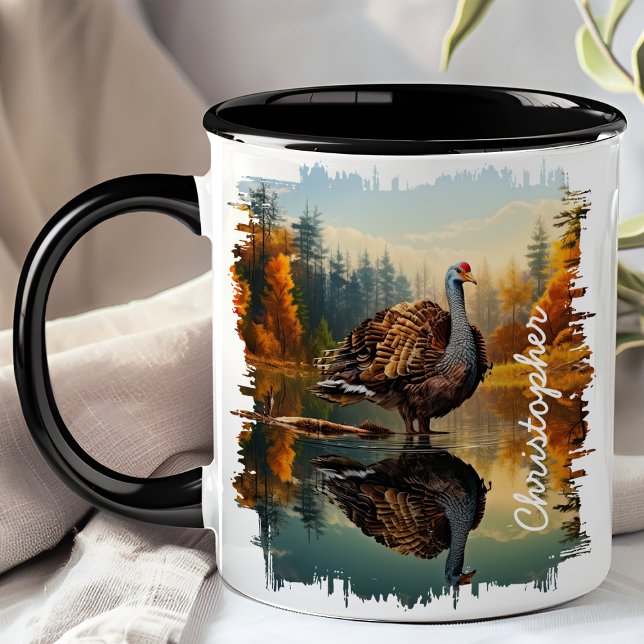 Caneca Peru pelo reflexo do lago de outono (Criador carregado)