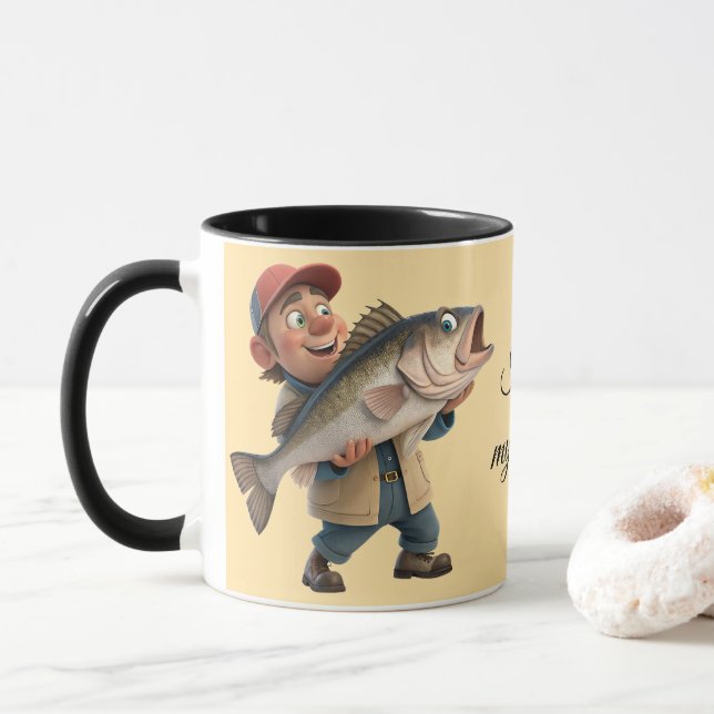 Caneca Pescador bonito/feliz com café mágico de peixe gra (Com Donut)