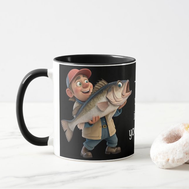 Caneca Pescador bonito/feliz com café mágico de peixe gra (Com Donut)