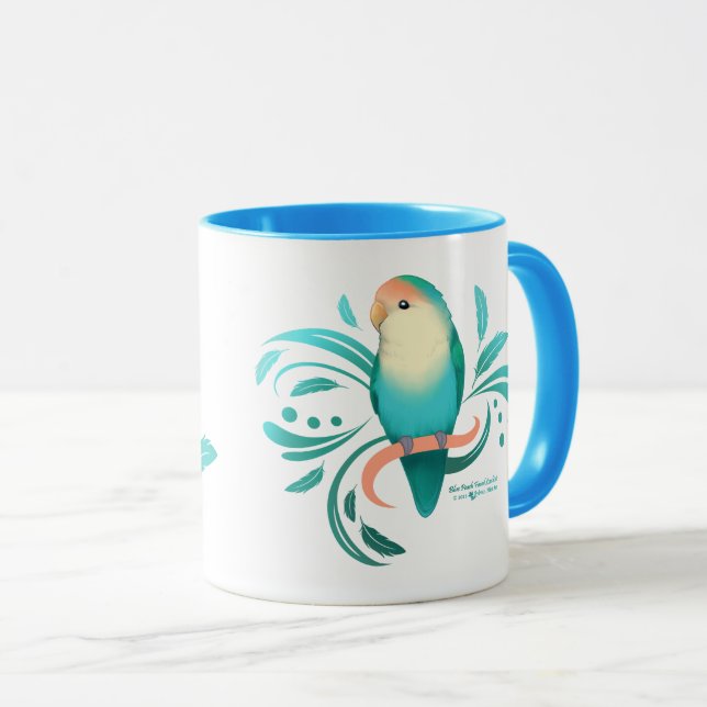 Caneca Pêssego Azul Rosto Virado (Frente Esquerda)