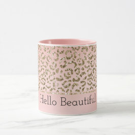 Caneca Pêssego Cor-de-rosa brilhante Dourada Impressão Le