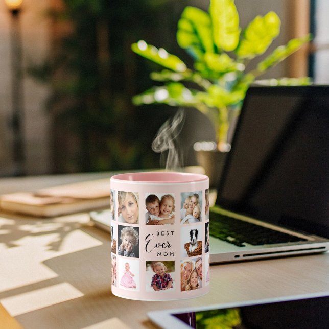 Caneca Pessegueira rosa de colagem de fotos da mãe (Criador carregado)