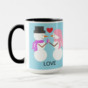 Caneca Pessoas de Neve Doces no Amor: Azul Claro