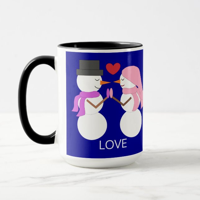 Caneca Pessoas de Neve Doces no Amor: Azul Escuro (Esquerda)