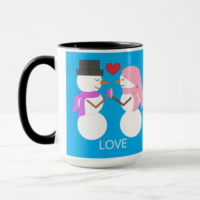 Caneca Pessoas de Neve Doces no Amor: Verde-azul (Esquerda)