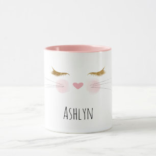 Caneca Pestana com Brilho Dourado Gatinho Nariz Rosa Rost
