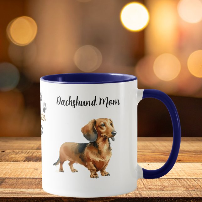 Caneca Pet Dachshund Mom Paw Prints Brown Personalize (Criador carregado)