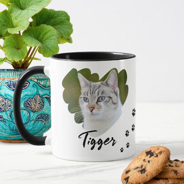 Caneca Pet Heart Shape Photo Paw Prints (Custom Pet Photo Name Paw Prints Coffee Mug)