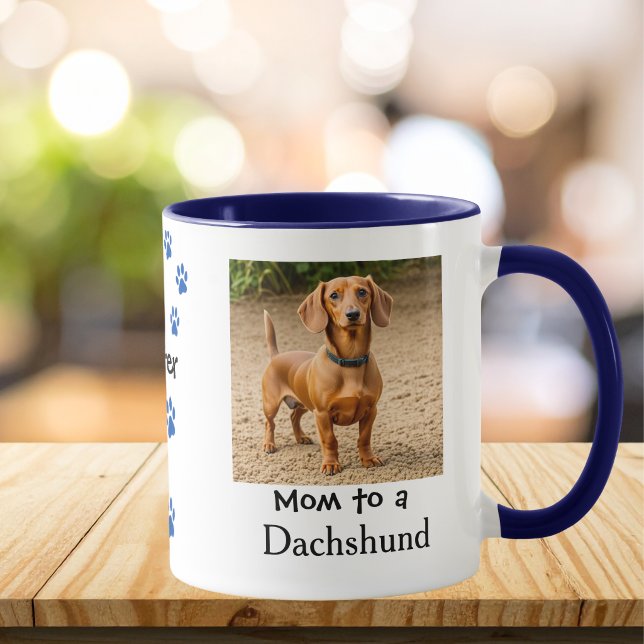Caneca Pet Photo Dachshund Paw Blue Personalize ( Front of mug,  your dogs photo, change the wording ,if you so choose,)