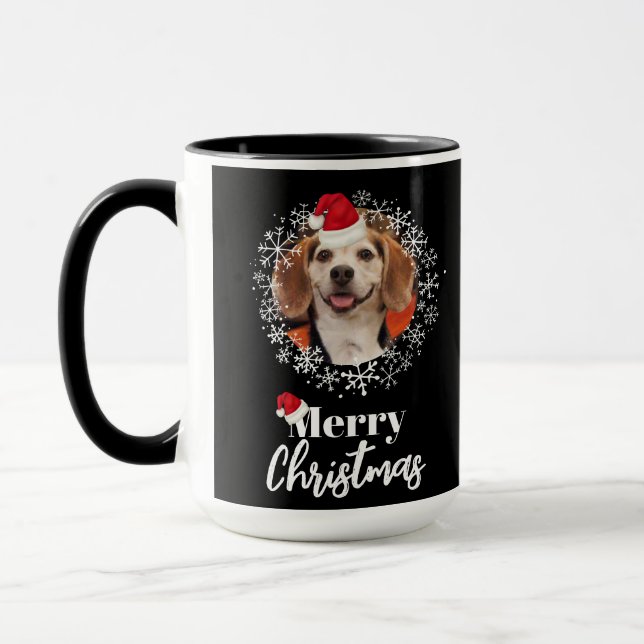 Caneca Pet Photo Red Santa Hat Snowflakes Natal Negro Nat (Esquerda)