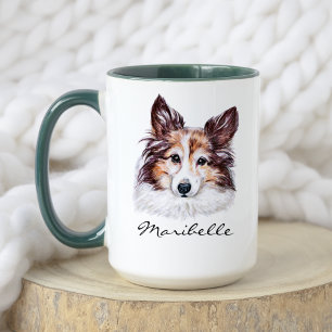 Caneca Pet-prateleira de Sheepdog Shetland Watercolor