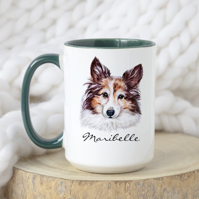 Caneca Pet-prateleira de Sheepdog Shetland Watercolor (Criador carregado)