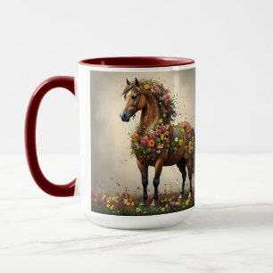 Caneca Pétalas E Cascos: Jardim de Fantasia Marrom Horse