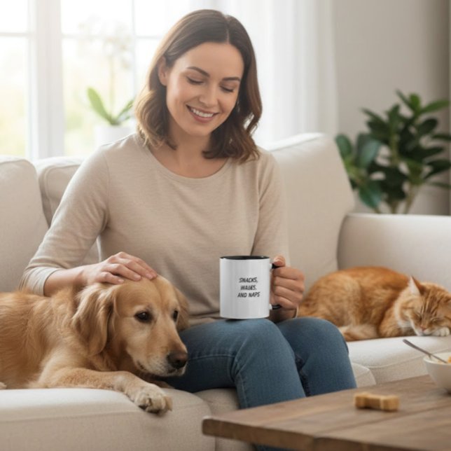 Caneca Petiscos, Passeios e Sonecas - Amantes de Cães, Pe (Criador carregado)