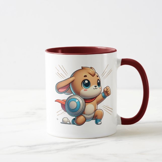 Caneca Petit chiot super-héros avec bouclier. (Direita)
