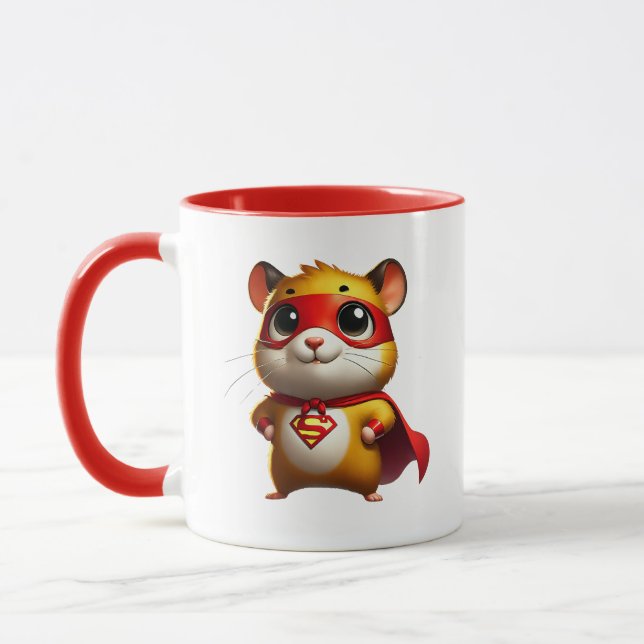 Caneca Petit hamster super-héros avec sa cape. (Esquerda)