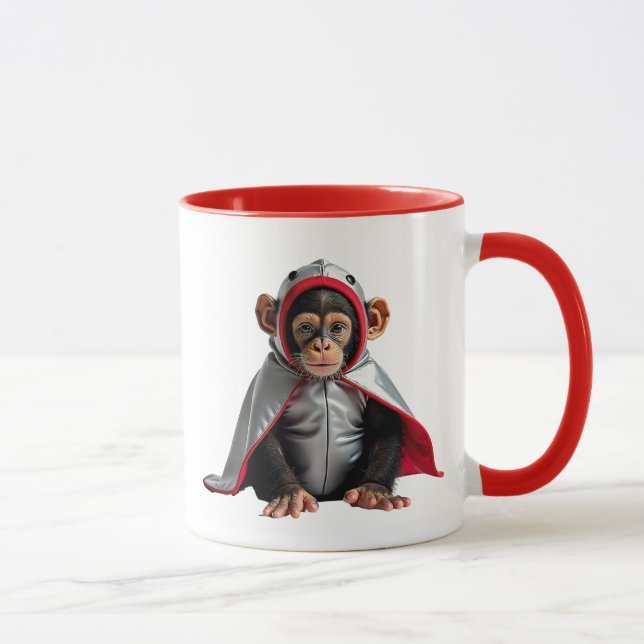 Caneca Petit singe héros avec une cape. (Direita)