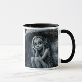 Caneca Petite fée mélancolique sous la pluie.