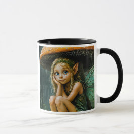 Caneca Petite fée sous la pluie abritée par un champignon