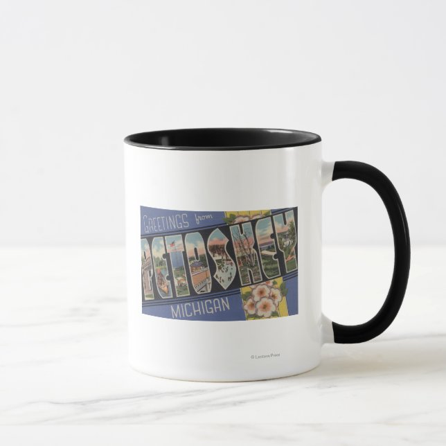 Caneca Petoskey, Michigan - Cenas com Letras Grandes (Direita)