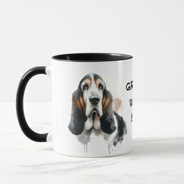 Caneca Pets Gram's Basset Watercolor Brown Personalize (Esquerda)